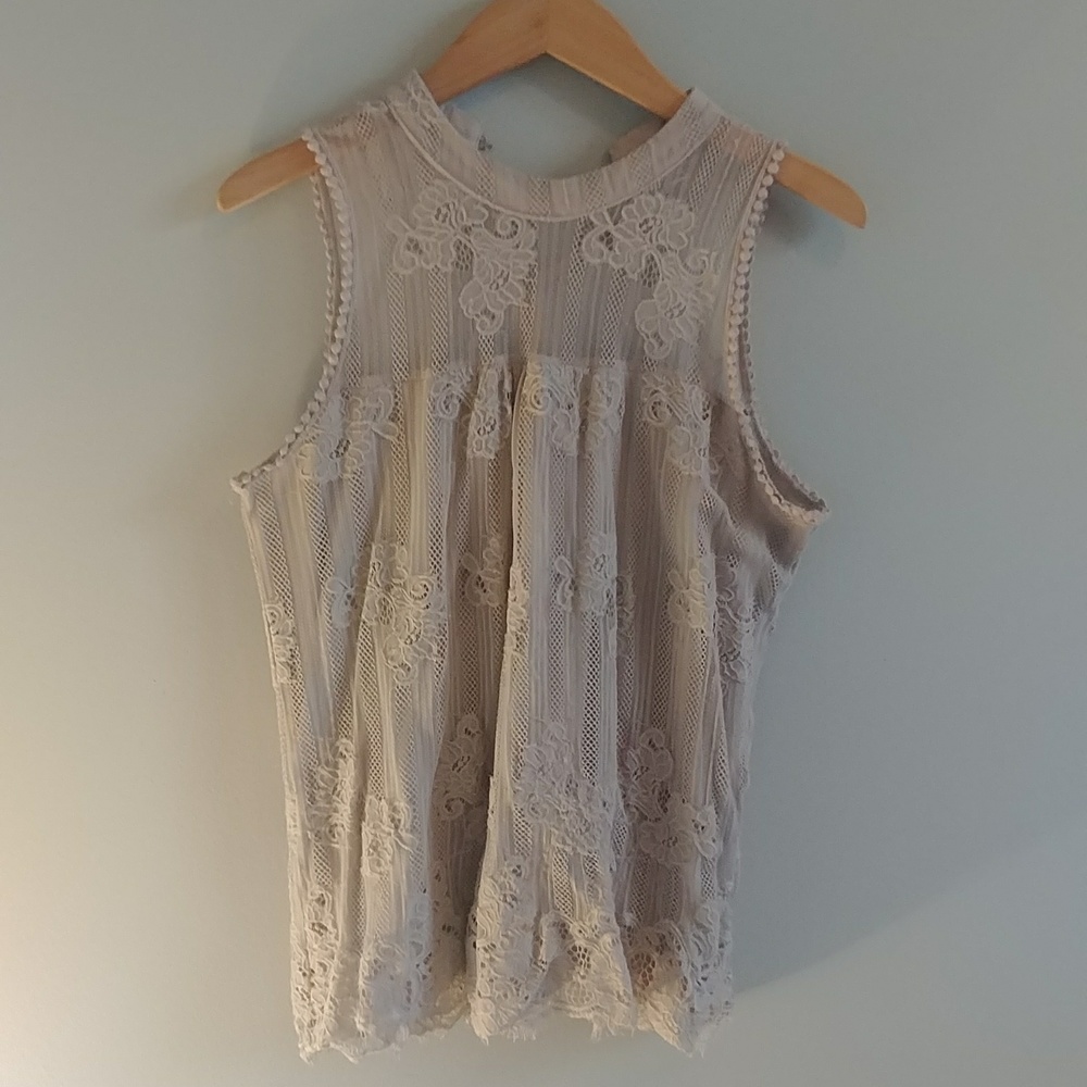 Eve And Maddie creamy tan lace overlay sleeveless top